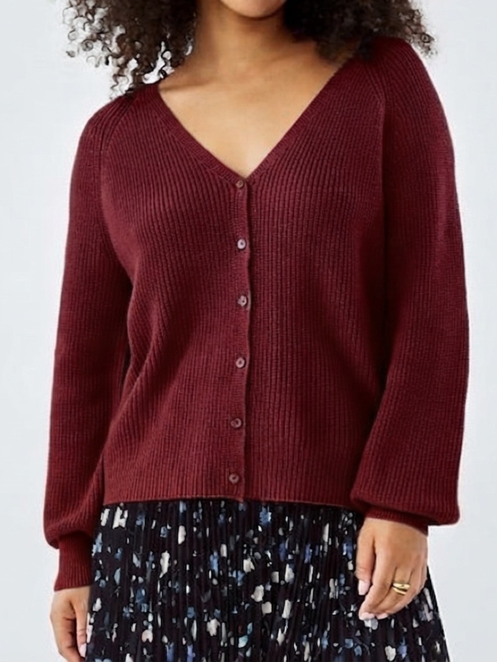 Aritzia Wilfred Sz M Granada Red Wool Cotton Minimalist Knit Cardigan Sweater
